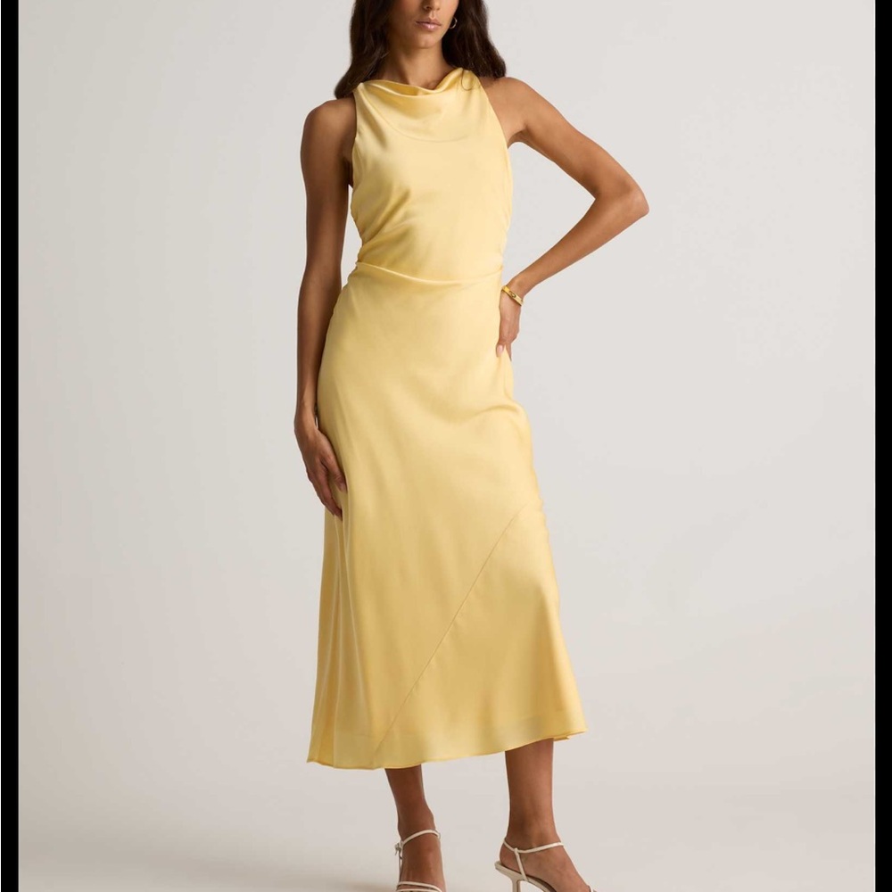 Quince Washable Stretch Silk High Neck Midi Dress Butter Yellow Large NWT - Picture 1 of 16